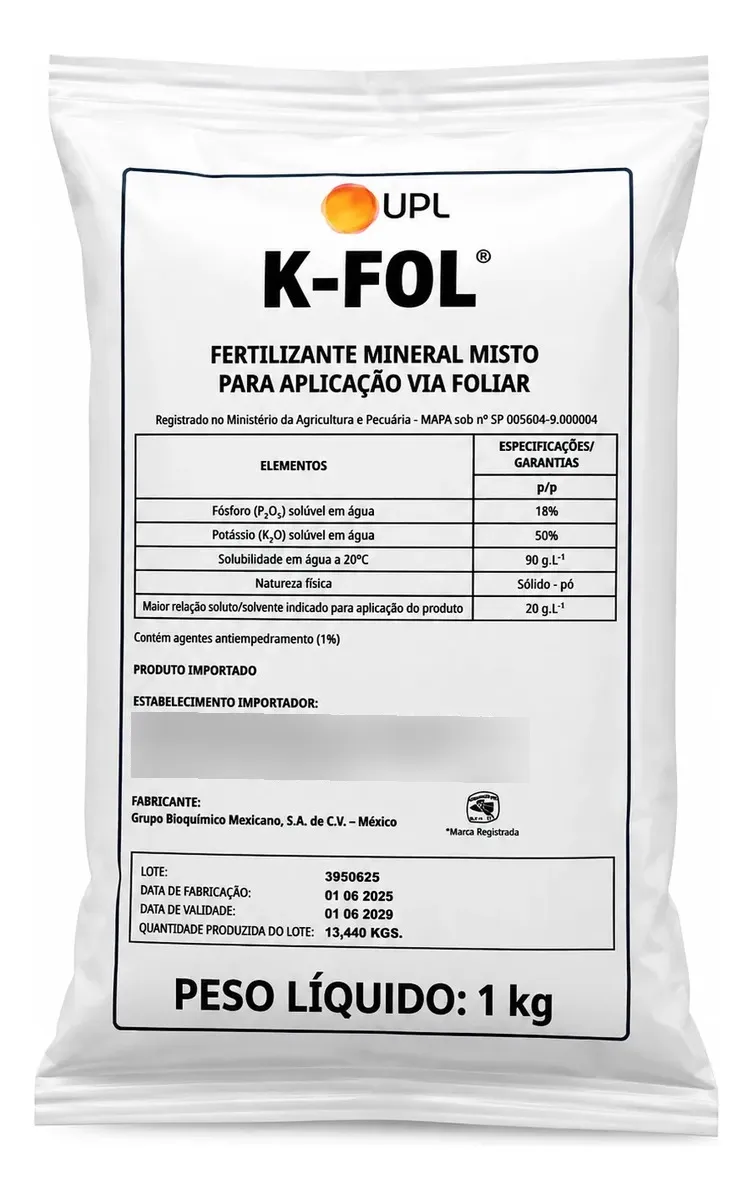 Fertilizante Foliar K-fol Upl Rico Em Potássio 00 18 50 1kg