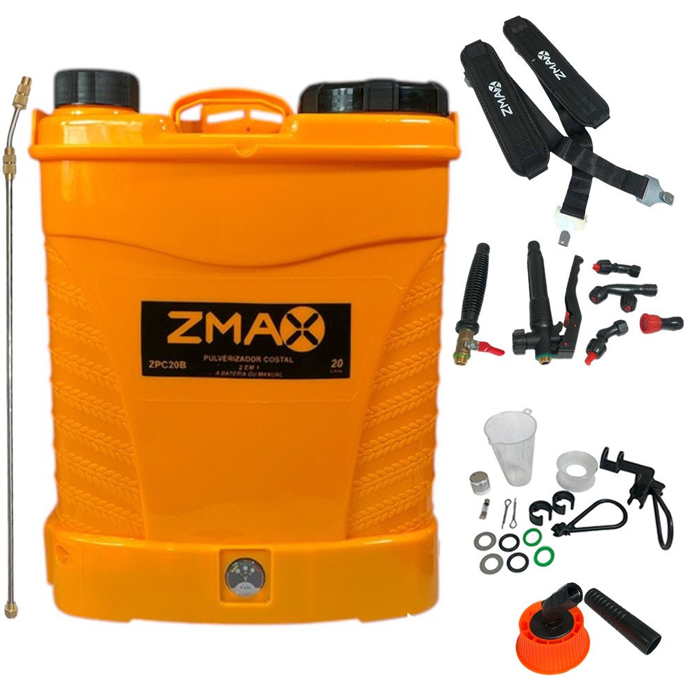 Pulverizador Costal Profissional 20L 2 em 1 Zmax Bomba Elétrica a Bateria 4 Bicos 58psi 2.9L min